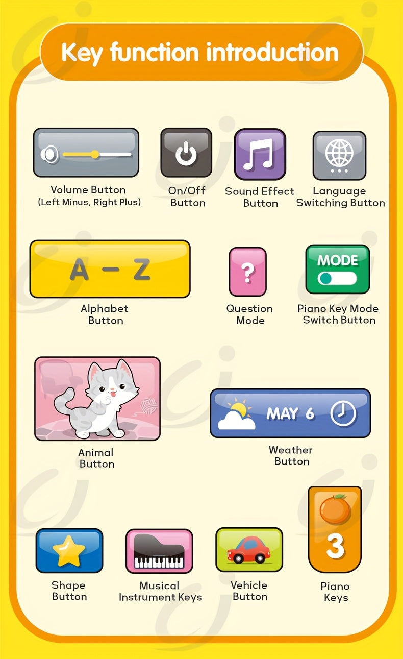 Trilingual Learning Tablet for Toddlers 1-3 Years – Educational Toy with Music & Sound, 39 Buttons Alphabet Numbers Animals, Speech Therapy Toy for Boys Girls, Baby Birthday Gift