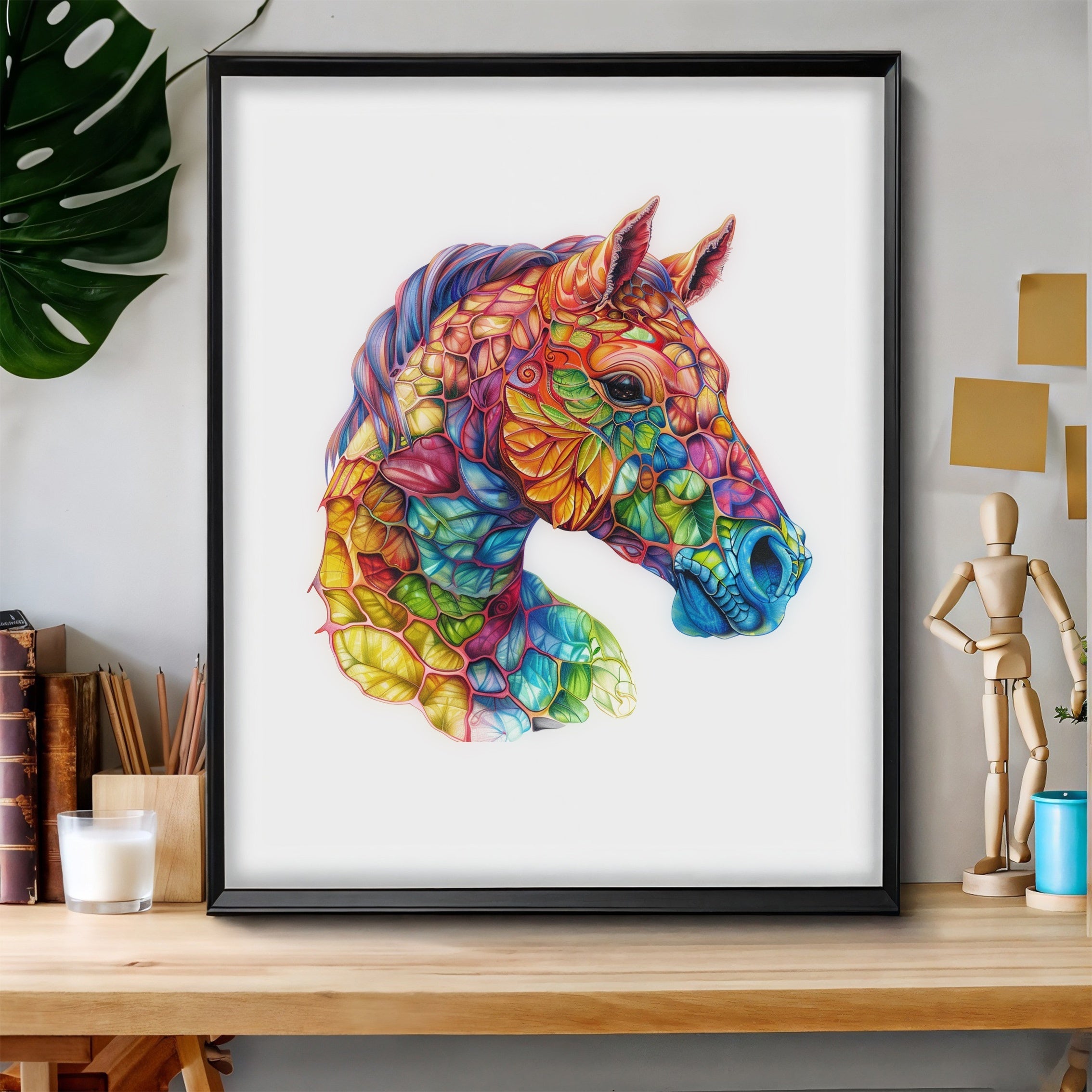 Colorful Horse Wooden Jigsaw Puzzle by WOOD PEOPLE – Artistic Irregular Shaped Pieces, Vibrant Mixed Colors, S/M/L Sizes, Family Gift for Puzzle Lovers Ages 8+