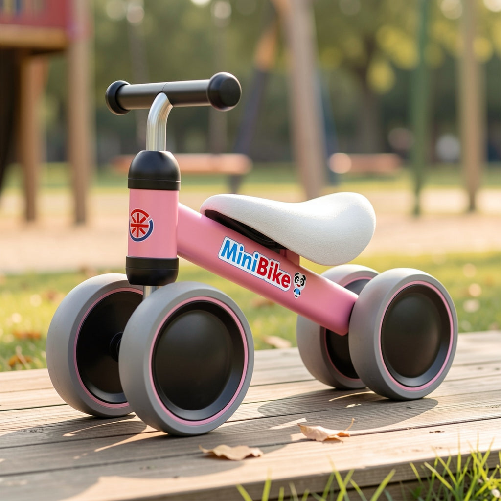4-Wheel Baby Balance Bike for Toddlers 1-3 Years Old No Pedal Infant Ride On Toy - Foot to Floor Push Bike for Boys Girls, Best First Birthday Gift, Indoor Outdoor Beginner Riding Toy
