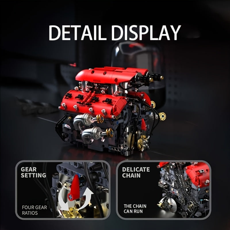 V8 Engine Building Blocks Set 1370pcs Functional Simulated Automobile Engine Model Dynamic Operable Mechanical Structure Adult Tech Assembly Kit