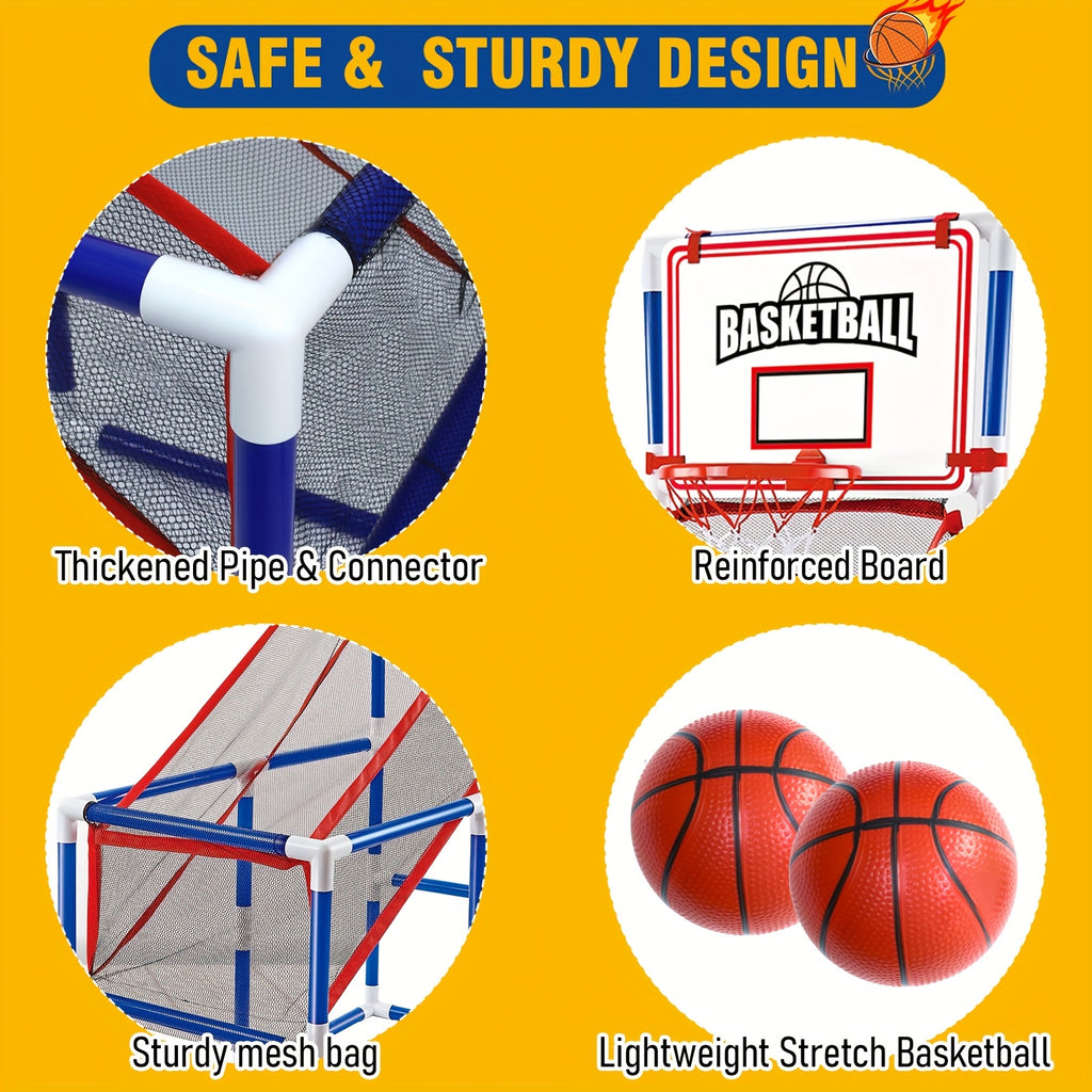 Kids Basketball Hoop Set Arcade Game with 4 Balls & Air Pump - Indoor Outdoor Sport Toy Ages 3+ - Birthday Christmas Easter Halloween Gift for Boys Girls