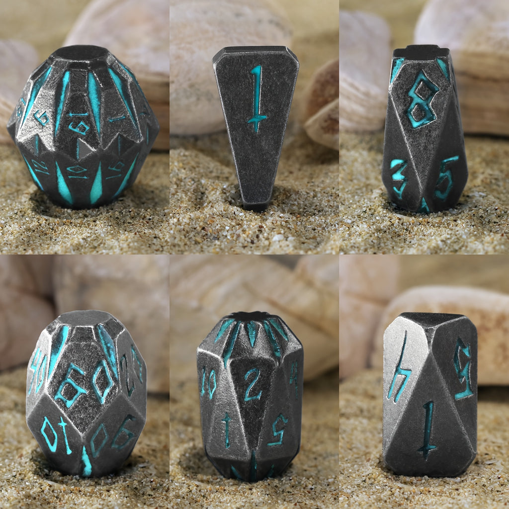 Metal DND Dice Set 7 Piece Stonehenge Themed Glow in the Dark – Zinc Alloy Heavy Polyhedral RPG Dice D4-D20 with Gift Box Blue, Dungeon Master Birthday Christmas Gift for Tabletop Gamers