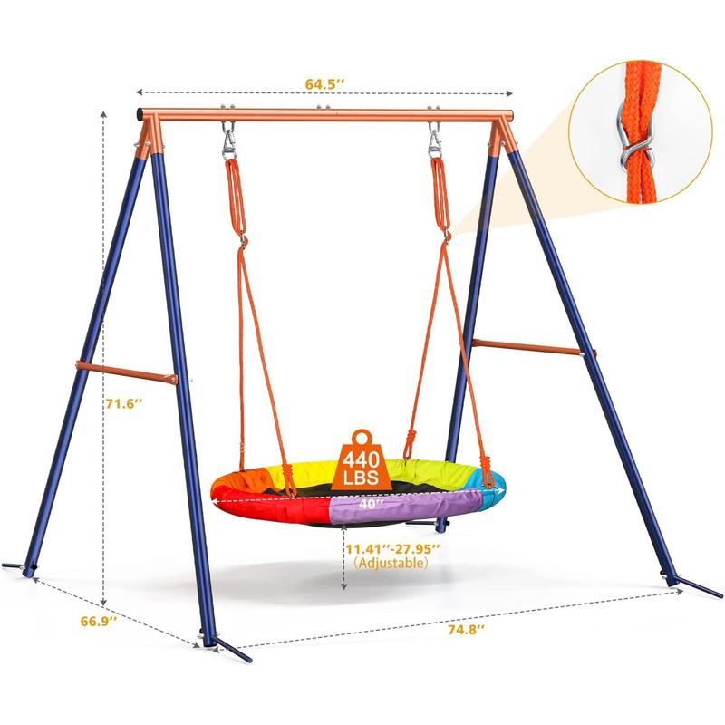 Saucer Swing Set with Stand for Kids, AOWOS Metal A-Frame Backyard Playset with Single, Double or Triple Swing Options for Outdoor Family Fun