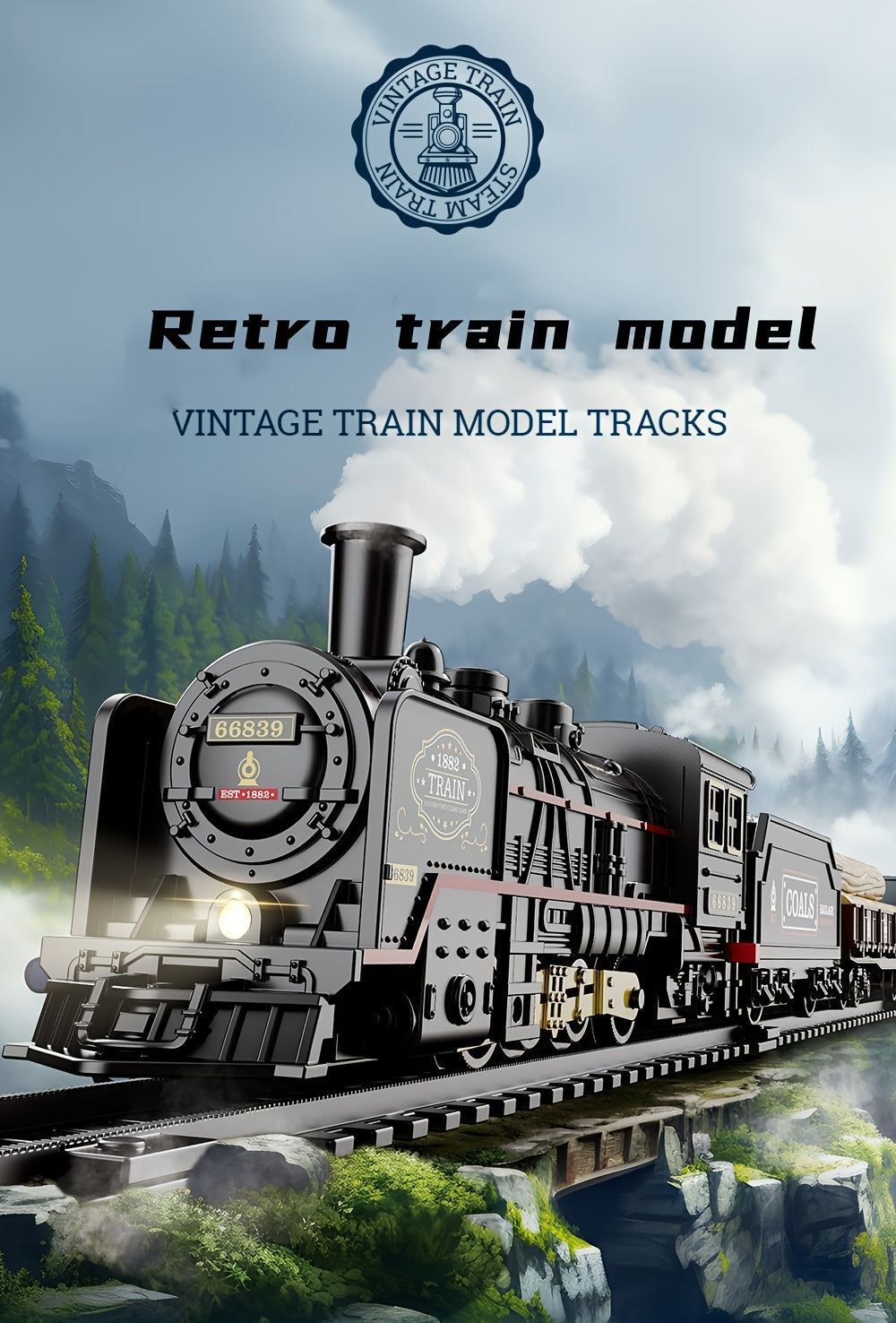 Classic Steam Engine Train Toy Model Set Battery Powered Locomotive - Nostalgic Display Toy for Kids & Train Enthusiasts, Birthday Christmas Holiday Gift
