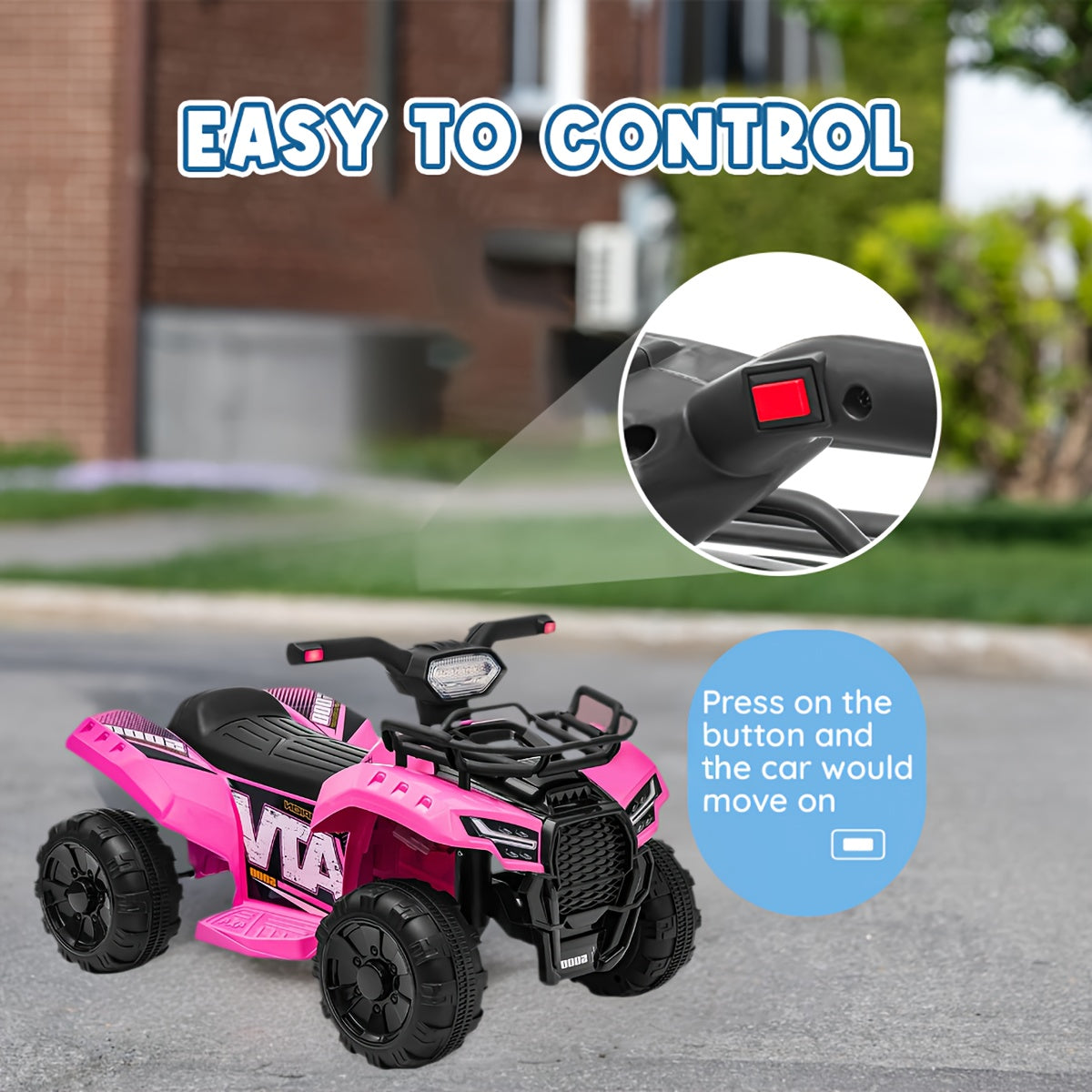 Electric Ride-On ATV for Kids 6V Battery Powered All Terrain Vehicle Toddlers Boys Girls Ages 3 4 5 Off-Road Quad Bike Birthday Christmas Gift