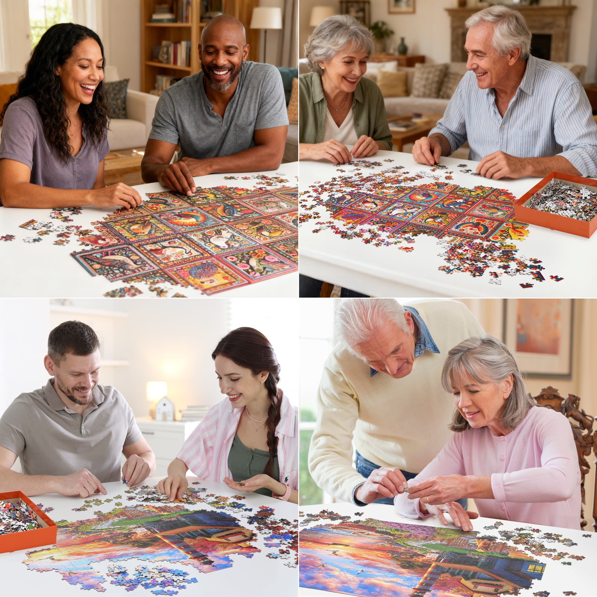 1000 Piece Jigsaw Puzzles for Adults 3-Pack, Sunset Lighthouse Bird Crochet Moroccan Pottery Themes, Brain Teaser Family Fun with Storage Box, Christmas Birthday Gift Ages 14+