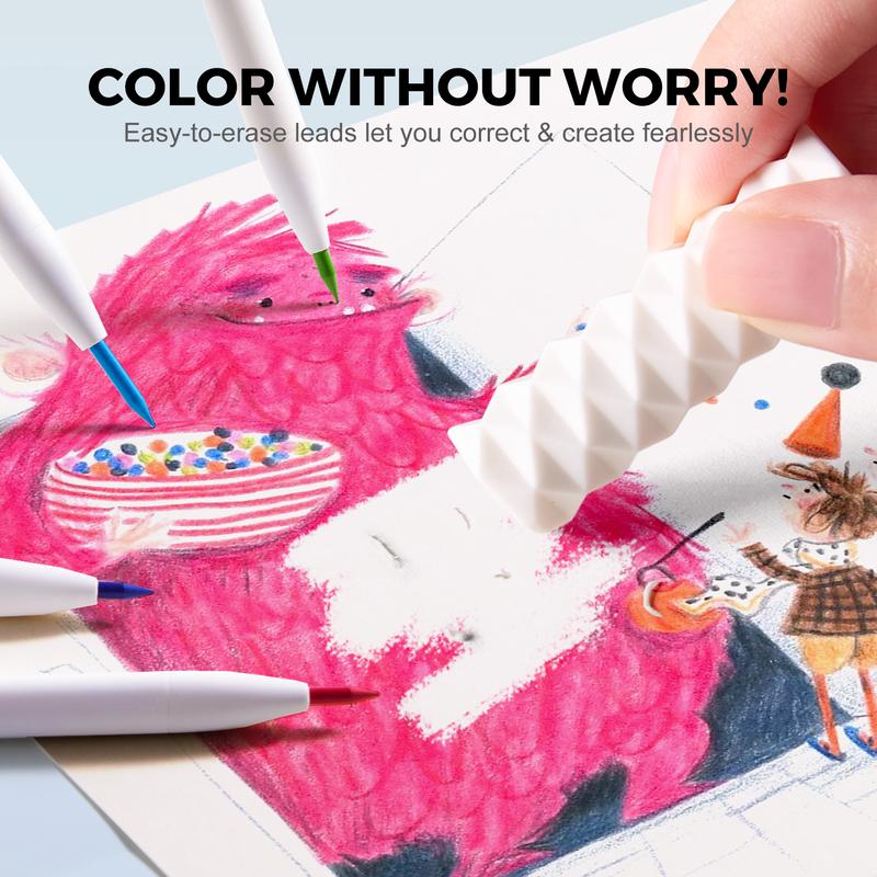 Mechanical Colored Pencils for Kids by Jar Melo, 24 or 36 Colors with Erasable 3mm Retractable Leads and Triangular Grip for Drawing and School Art