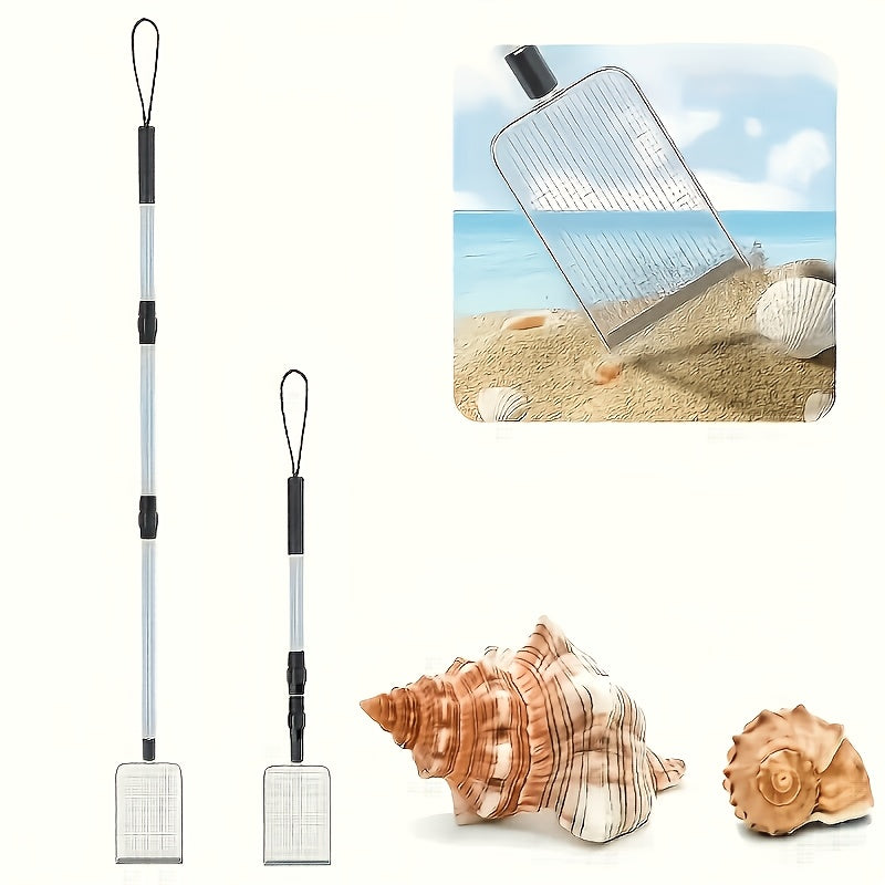 Stainless Steel Retractable Beach Sand Sifter – Portable Sand Sieve for Treasure Hunting, Shell & Conch Collecting, Beach Toy for Kids and Adults, Also Works as Cat Litter Scoop