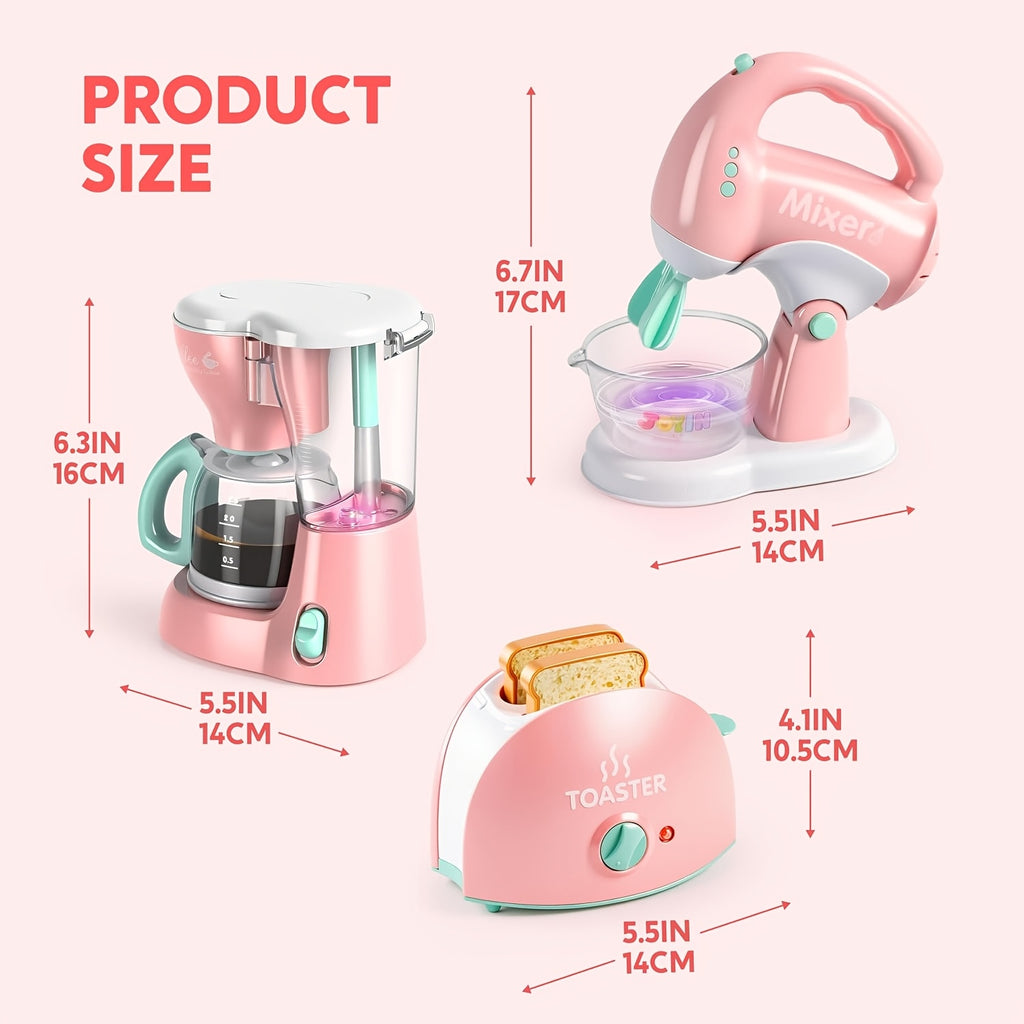 Kids Play Kitchen Toy Set with Coffee Maker, Mixer & Toaster – 25-Piece Pretend Play Appliance Toys with Utensils Plates Cups for Toddlers Ages 3+ Birthday Gift