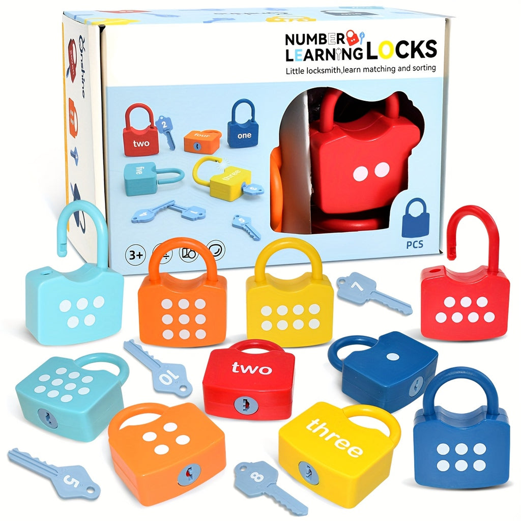 Number Lock & Key Counting Toy Set 10 Pcs - Math Learning Toy for Preschoolers Ages 3-5, Kindergarten Classroom Activity Game, Educational STEM Gift for Boys Girls Birthday Christmas
