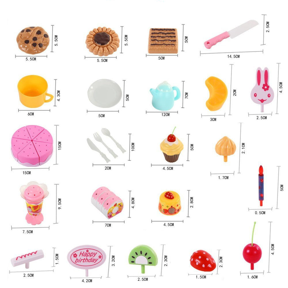 Birthday Cake Tea Party Play Food Toy Set Kids Pretend Play Cake Decorating Dessert Accessories 75-85pcs Girls Ages 3+