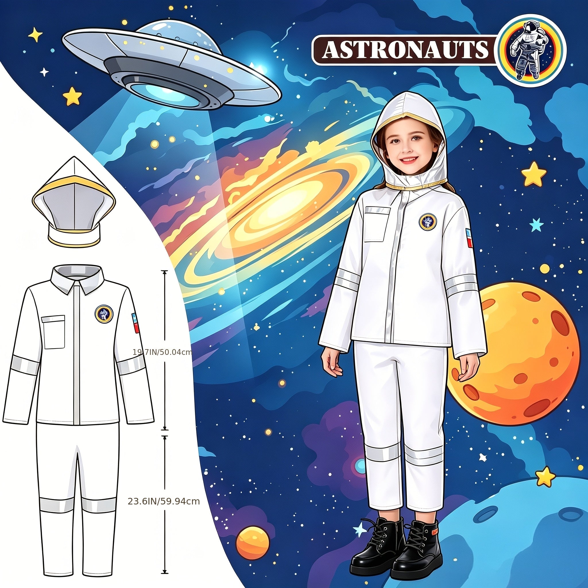 Kids Dress Up Costumes 4-in-1 Role Play Set - Firefighter Police Astronaut Doctor Boys Girls Ages 3-6 Years Birthday Gift