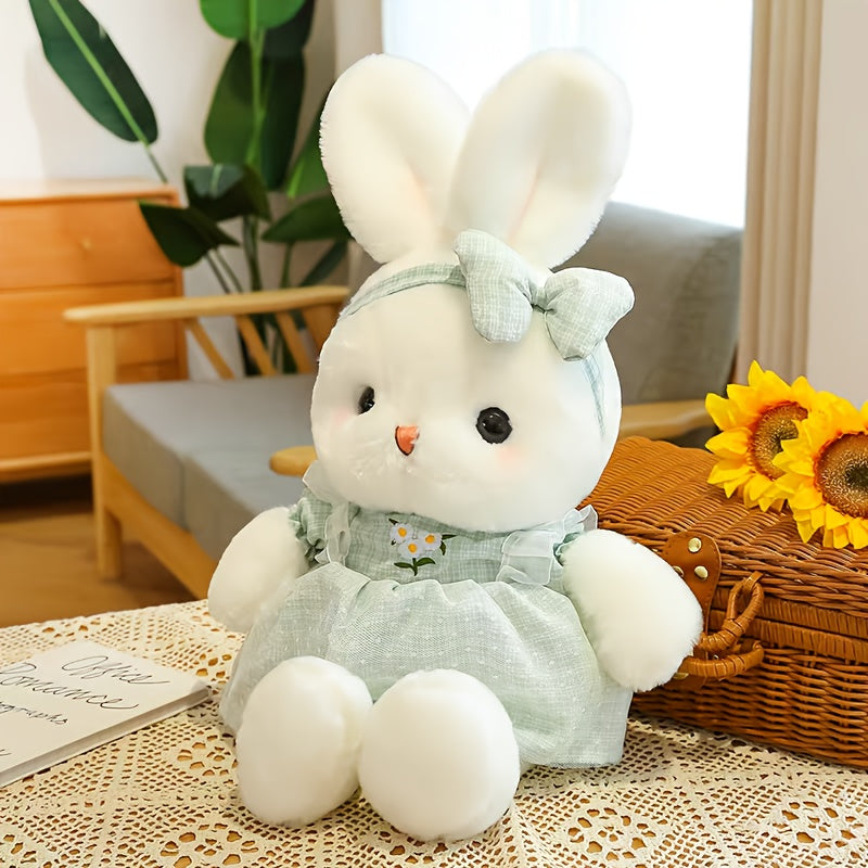 Easter Bunny Plush Toy with Bow - Cute Soft Stuffed Rabbit Doll, Adorable Bunny Plushie for Easter Basket, Birthday Valentine's Day Gift for Kids Girls Women