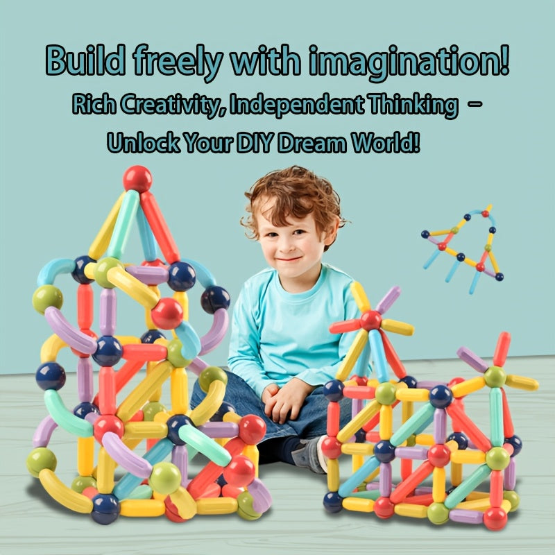 Magnetic Building Sticks and Balls Set 62pcs 360 Degree Rotating STEM Brain Training Toy for Kids Boys Girls Ages 3 4 5 6 7 - Birthday Gift