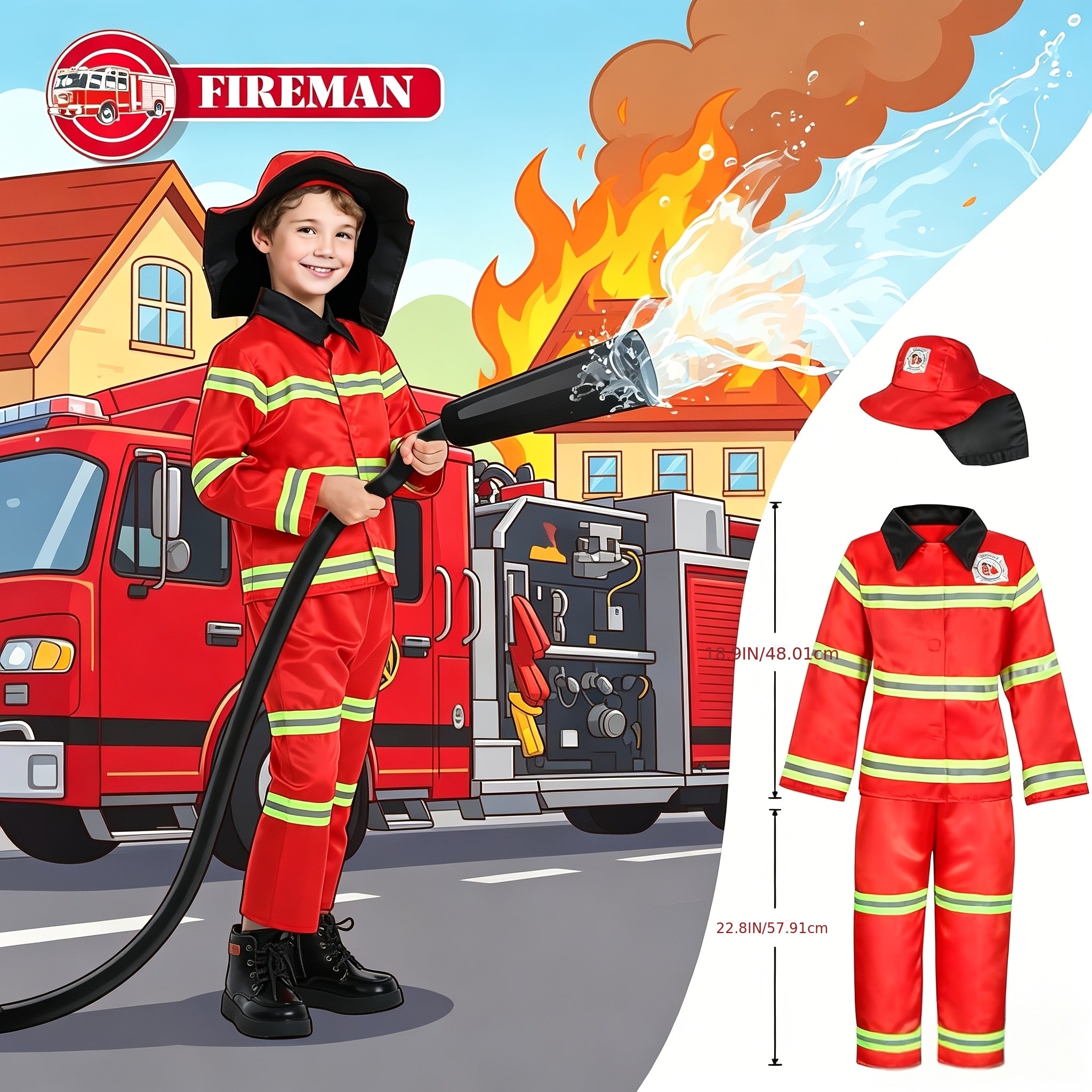 Kids Dress Up Costumes 4-in-1 Role Play Set - Firefighter Police Astronaut Doctor Boys Girls Ages 3-6 Years Birthday Gift