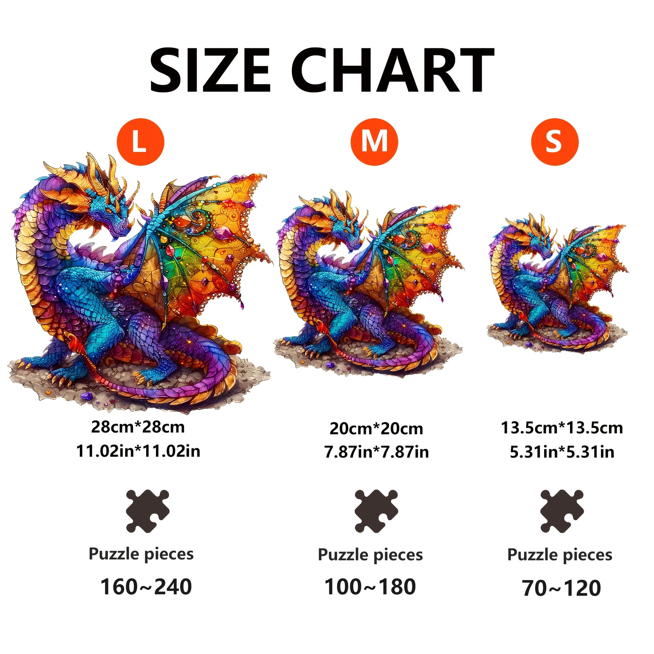 Dragon Wooden Jigsaw Puzzle Irregular Animal Shaped – Colorful Fantasy Gemstone Design, Unique Non-Repetitive Pieces, Brain Teaser Gift for Adults Kids, Home Decor Family Game S/M/L