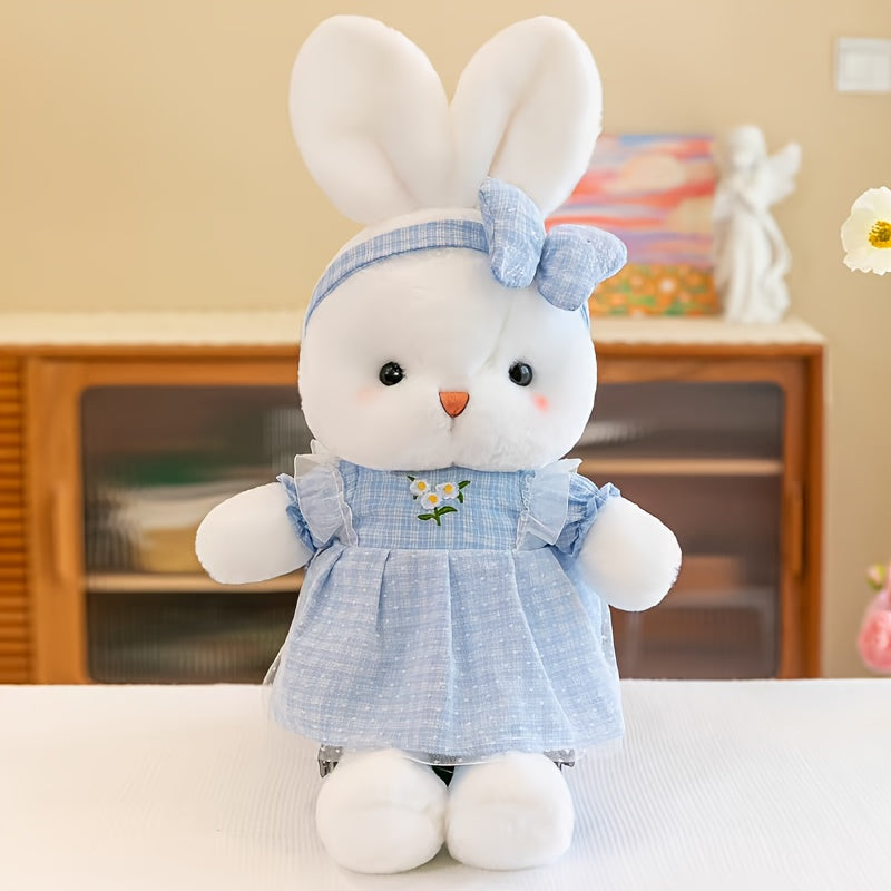 Easter Bunny Plush Toy with Bow - Cute Soft Stuffed Rabbit Doll, Adorable Bunny Plushie for Easter Basket, Birthday Valentine's Day Gift for Kids Girls Women