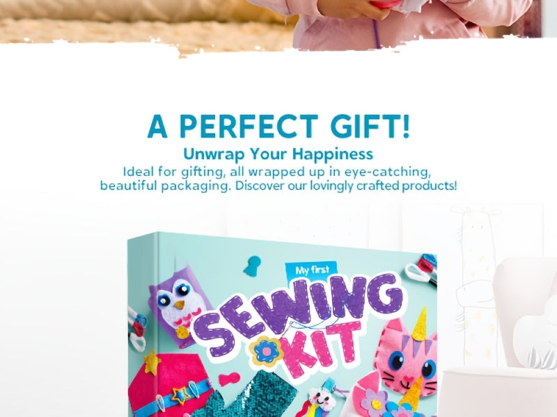 Kids Felt Sewing Kit 6 Beginner Projects Mini Pillows Keychains Card Holders DIY Craft Gift for Girls Boys Ages 6 Plus Birthday Christmas