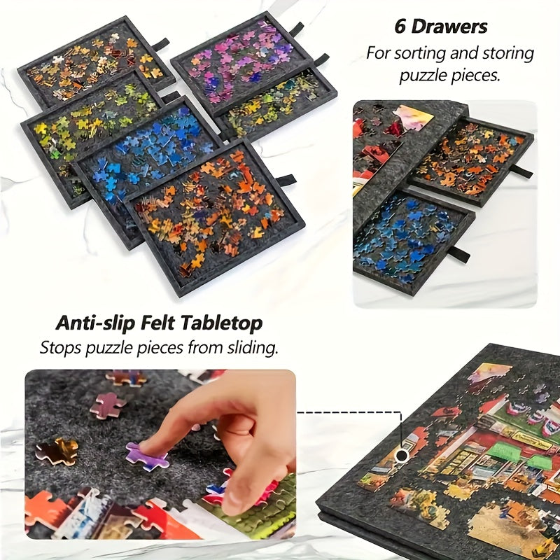 Puzzle Table 1000 Pieces 2-in-1 Tilting Stand & Lid 6 Drawers Ultralight Portable Puzzle Board for Adults Puzzle Lovers Gift Ergonomic Jigsaw Work Station