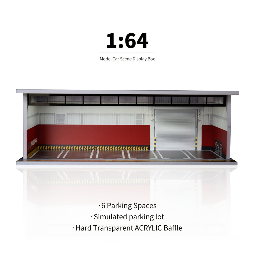 Diecast Display Case 1/64 Scale with LED Light & Acrylic Cover, 6-Space Parking Garage Diorama for Die-Cast Model Cars, Collector Showcase Gift for Car Enthusiasts
