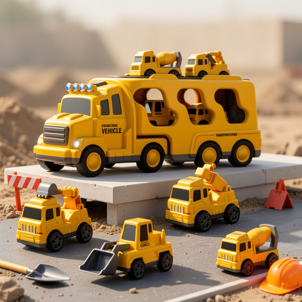 Construction Vehicles Transport Truck Carrier Toy for Kids Ages 3-7 – Car Hauler Playset for Boys & Girls, Birthday & Christmas Gift