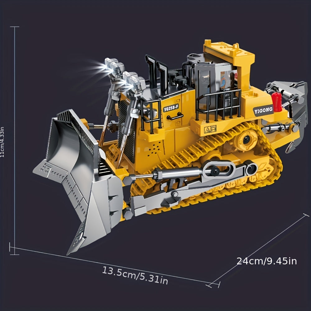 RC Construction Vehicle Toy 9-Channel 2.4GHz Alloy Metal Bulldozer Excavator Loader with Lights Sound Rechargeable – Kids Halloween Christmas Birthday Gift Boys Girls