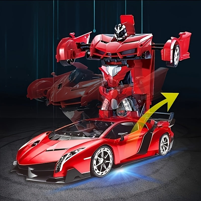 Transform Robot RC Car 1:18 Scale One-Click Car to Robot 2.4GHz 360 Drift LED Light 45M Range Non-Toxic ABS Kids Boys Ages 3+ Birthday Christmas Gift