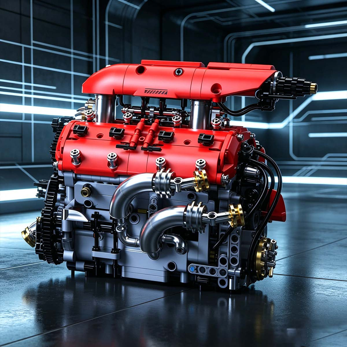 V8 Engine Building Blocks Set 1370pcs Functional Simulated Automobile Engine Model Dynamic Operable Mechanical Structure Adult Tech Assembly Kit
