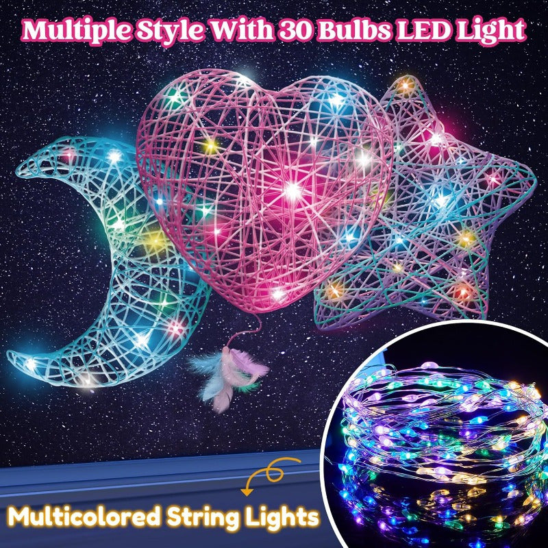 3D String Art Kit for Kids – Light Up DIY Lantern Craft Set with 30 LED Bulbs, Balloons & Yarn, Birthday Gift Arts and Crafts for Girls Boys