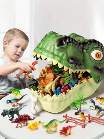 Dinosaur Toys Playset 46 Pcs for Kids – Realistic Jurassic Dinosaur Figures with Eggs, Trees & Fence, Build a Dino World, Educational Gift for Boys & Girls Ages 3+
