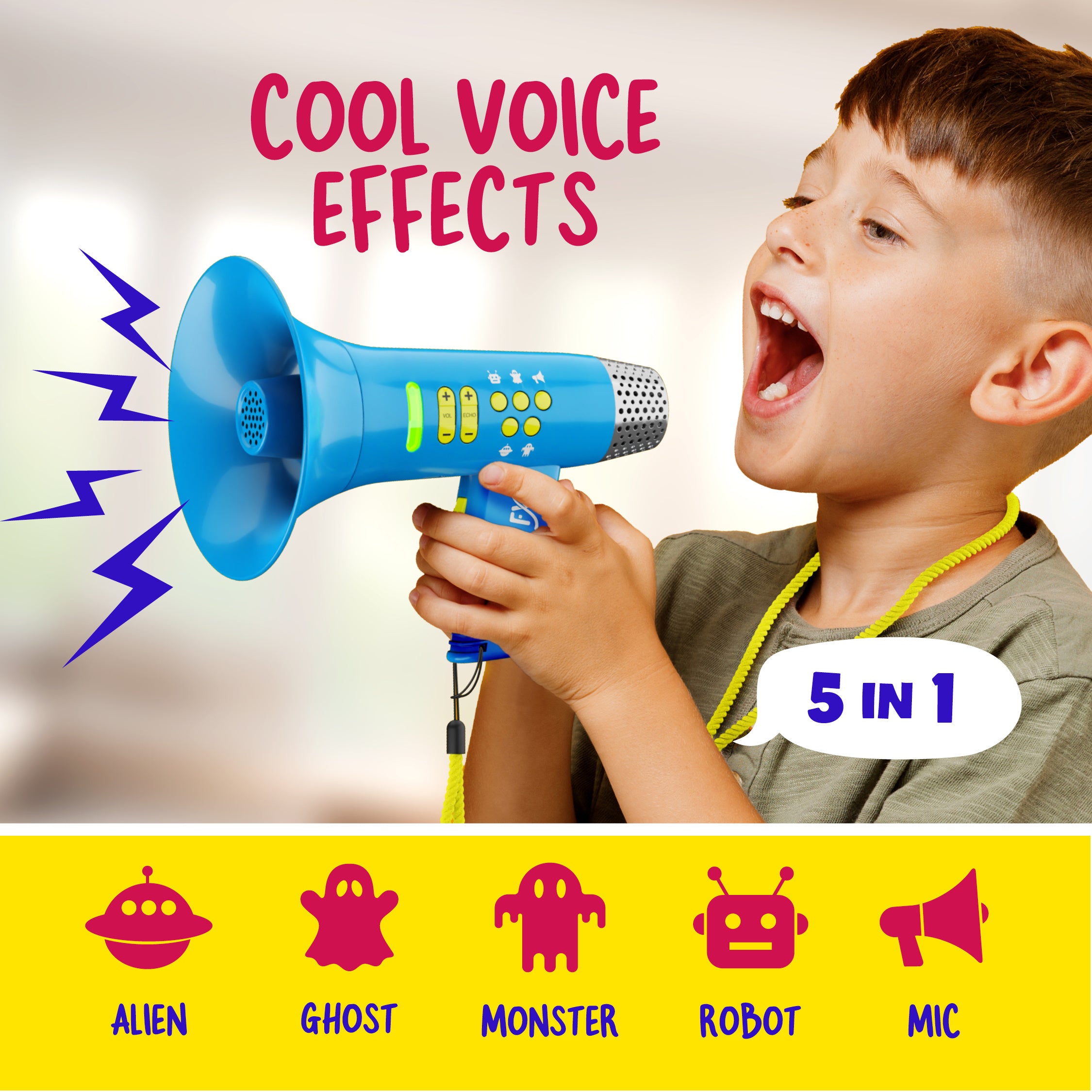 Voice Changer Megaphone Toy for Kids 5-in-1 - LED Lights, USB Rechargeable, Echo & Volume Control, Toddler Microphone for Pretend Play, Birthday Gift for Boys & Girls