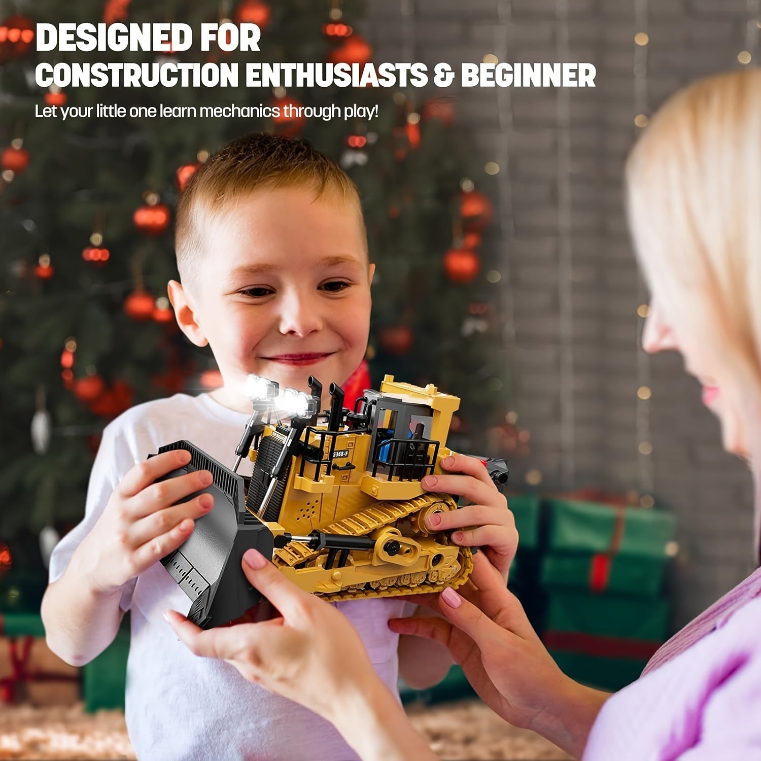 RC Construction Vehicle Toy 9-Channel 2.4GHz Alloy Metal Bulldozer Excavator Loader with Lights Sound Rechargeable – Kids Halloween Christmas Birthday Gift Boys Girls
