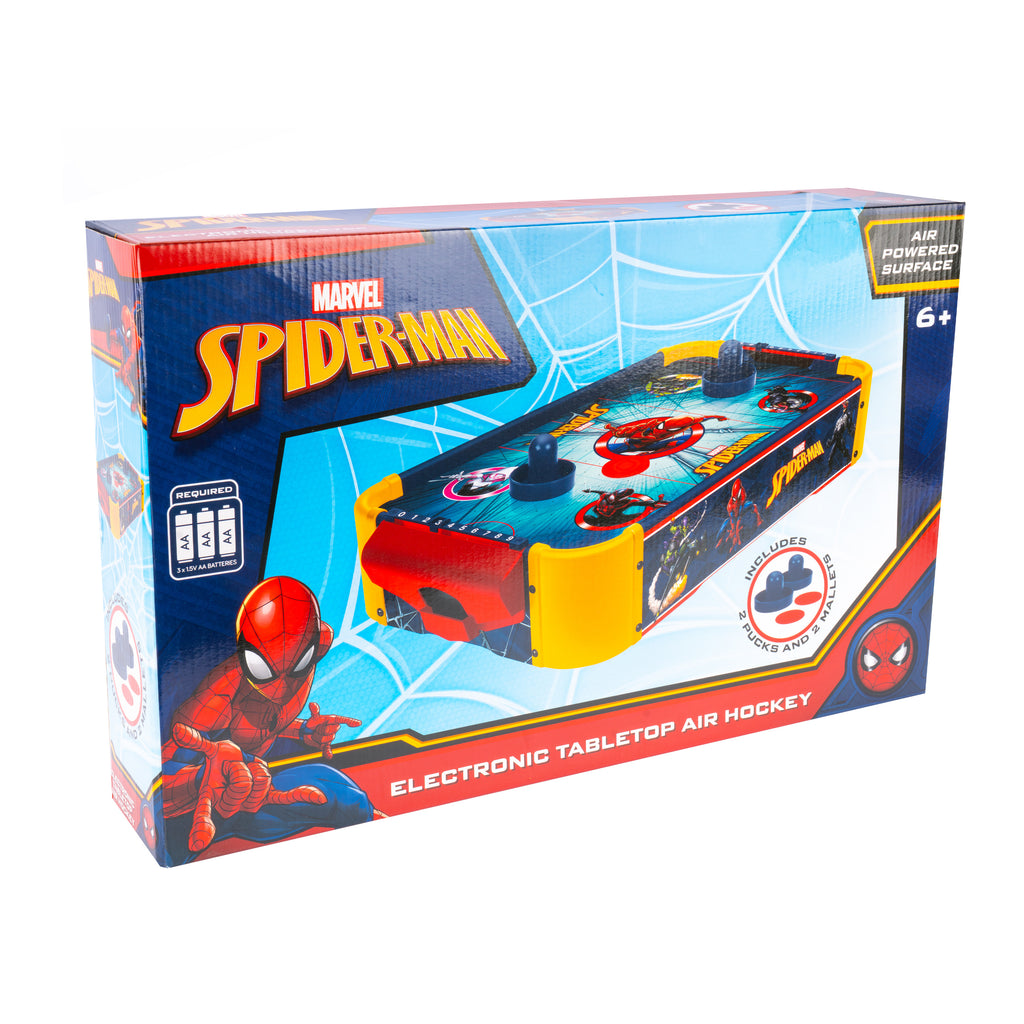 Spider-Man Electric Tabletop Air Hockey Table 2 Player - Marvel Licensed Wood Kids Game, Birthday Christmas Gift for Boys & Girls