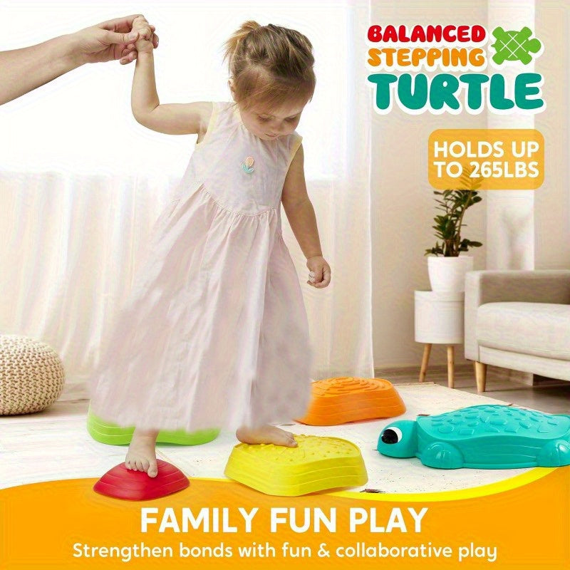 Turtle Balance Stepping Stones for Kids 5pcs Indoor Outdoor Obstacle Course Gross Motor Coordination Toy Ages 3 4 5 6 - Birthday Christmas Gift