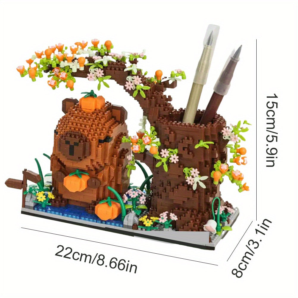 Capybara Building Blocks Pen Holder 1880pcs Micro Mini Brick Animal Figure - DIY Desktop Decoration Office Desk Organizer - Unique Birthday Gift for Teens Adults Capybara Lovers