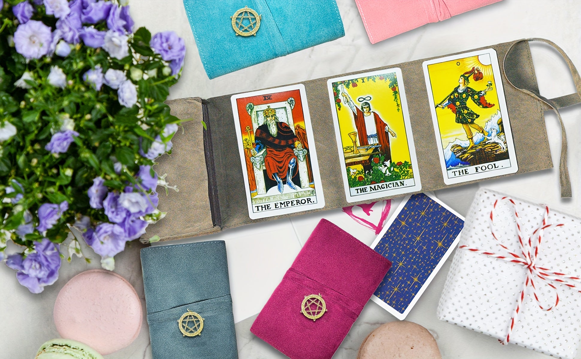Velvet Tarot Card Storage Bag Set of 5 with Retro Pendant – Drawstring Pouch for Tarot Cards, Crystals, Runes & Oracle Decks, Spiritual Witchcraft Gift for Readers & Collectors