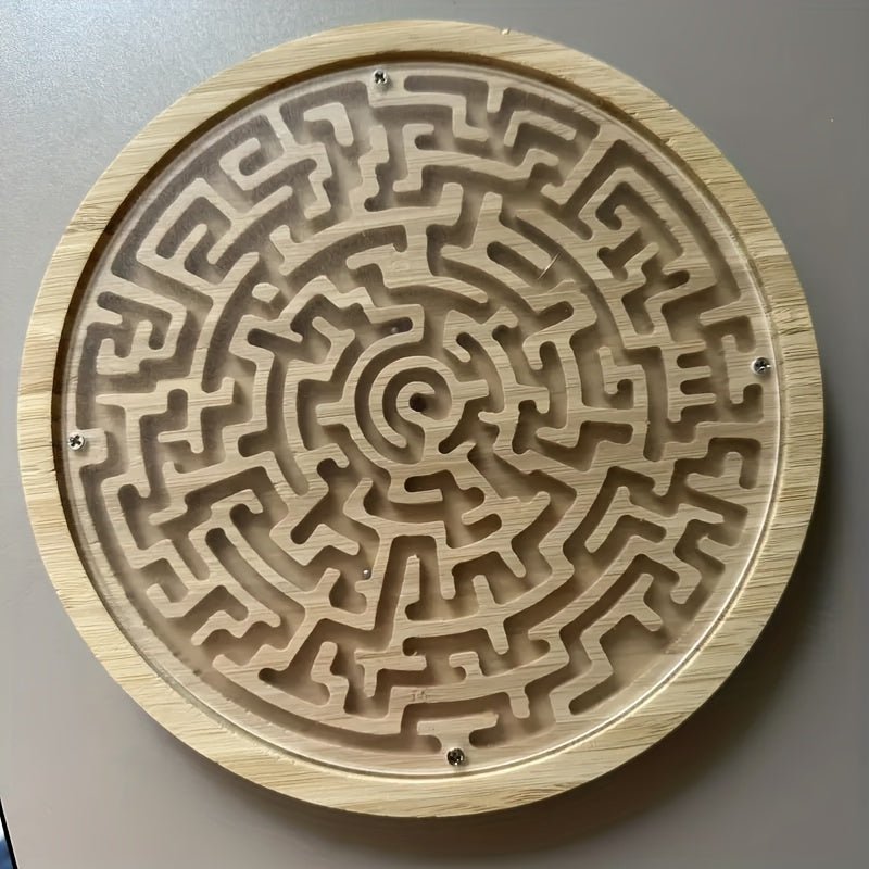 Round Wooden Maze Balance Board with Steel Balls – Brain Training Labyrinth Puzzle Game for Kids Adults Concentration Focus STEM Skill Development Toy