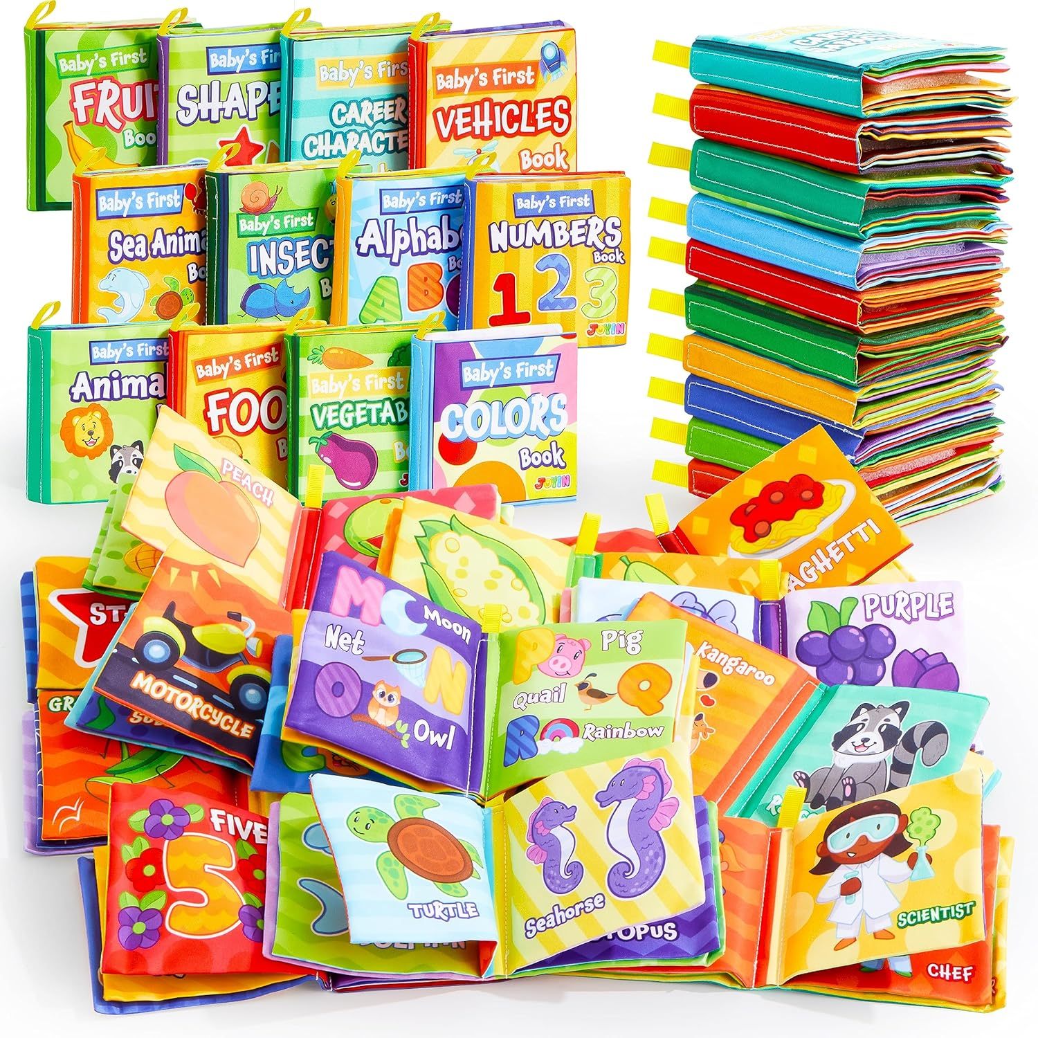 Baby Soft Cloth Books Set 12 Pack - Crinkle Fabric Bath Books for Infant Newborn Toddler, Non-Toxic Washable First Books with 12 Themes, Early Learning Sensory Toy, Baby Shower Birthday Christmas Gift