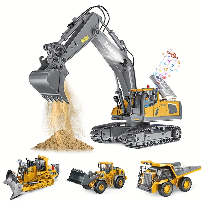 RC Construction Vehicle Set Excavator Dump Truck Bulldozer Loader 2.4GHz 12CH Alloy Plastic Kids Boys Ages 6+ Birthday Christmas Gift 2-in-1 3-in-1 4-in-1