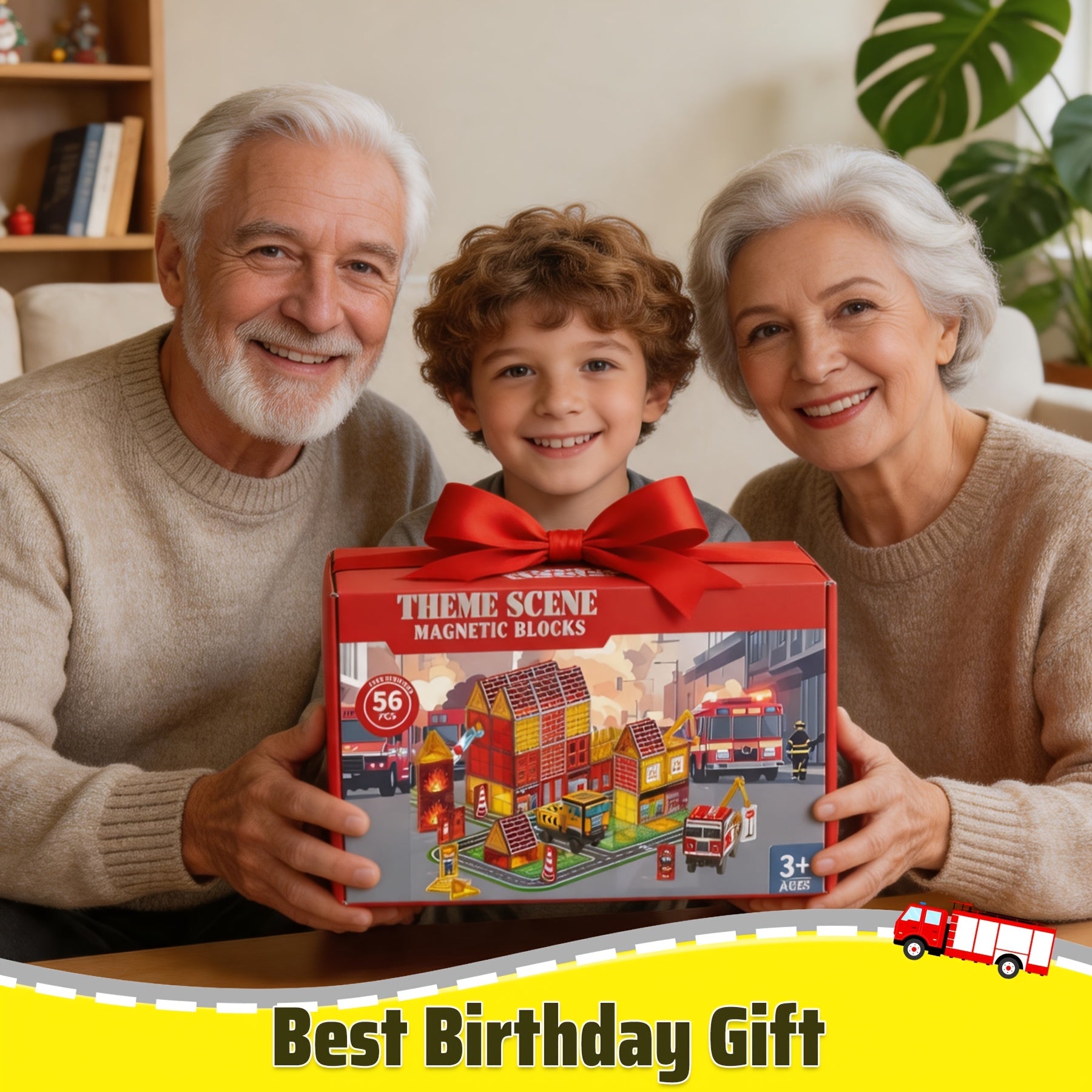 Magnetic Tiles Fire Rescue Set for Kids Ages 3+ – STEM Construction Toy with Fire Truck, Crane, Building & Road Tiles – Firefighting Magnetic Building Blocks Birthday Christmas Gift for Boys & Girls