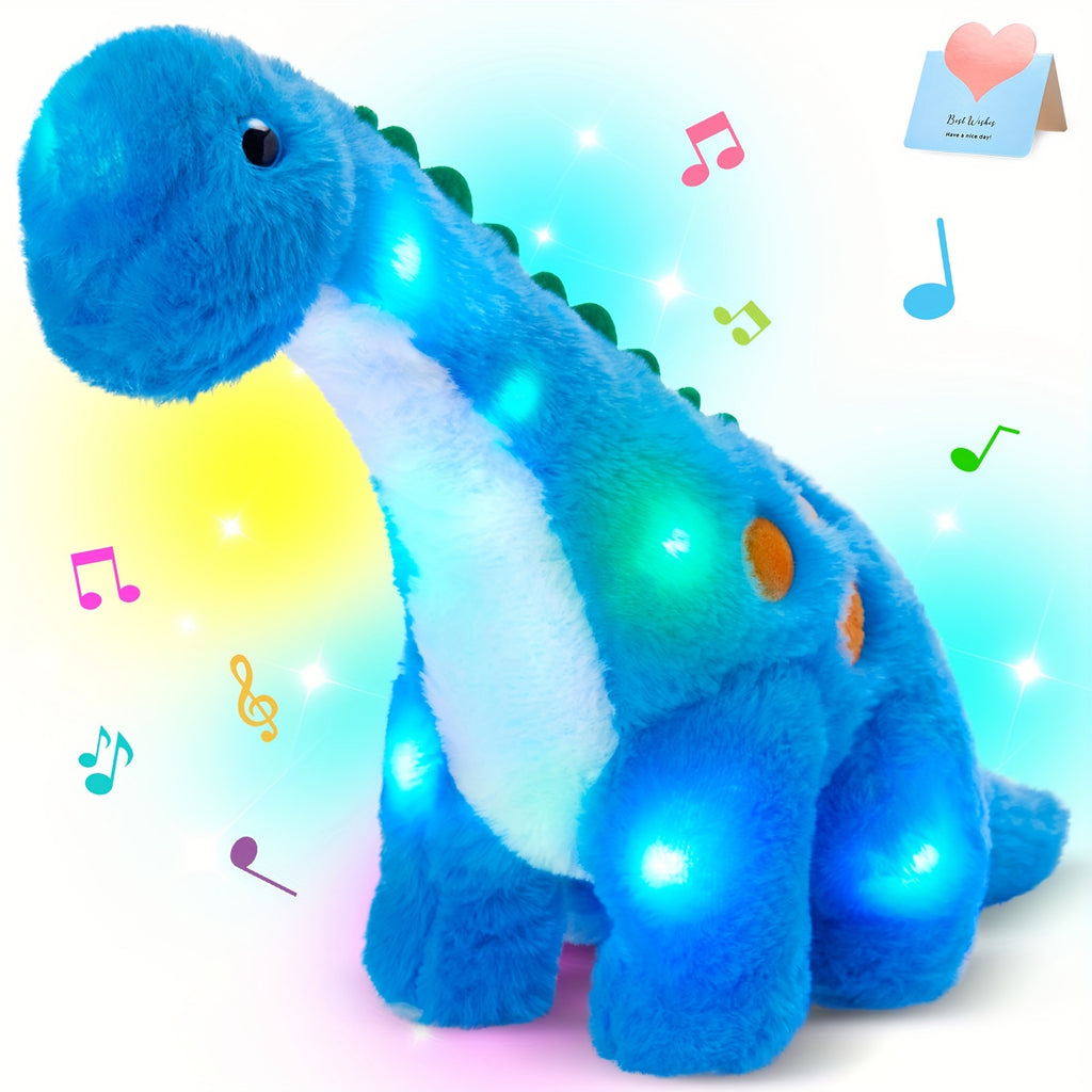 Musical Glowing Dinosaur Stuffed Animal Plush Toy 14 Inch with Light Up & Sound Effects - Soft Cute Dino Plushie Gift for Kids Boys Girls, Birthday Holiday Christmas Gift, Stress Relief Sensory Toy