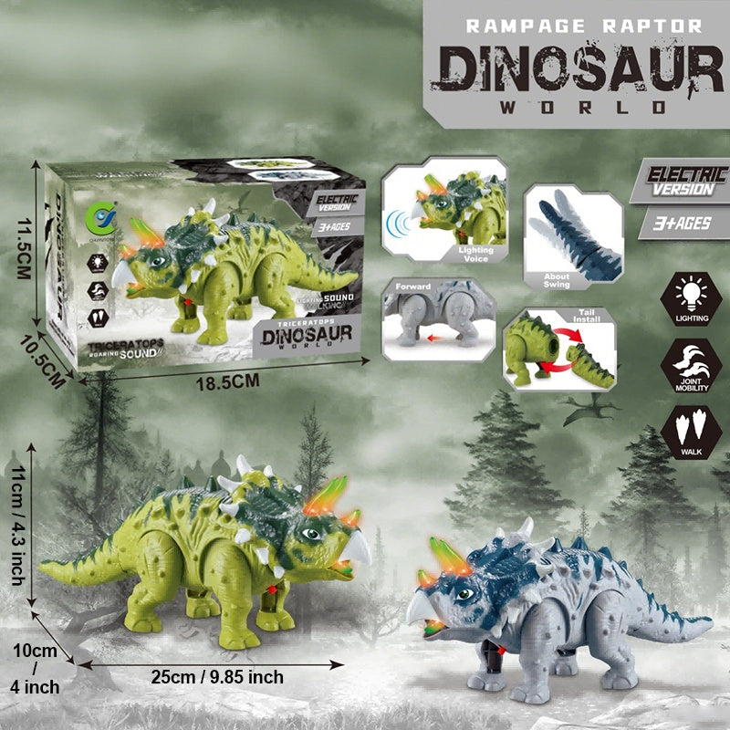 Walking Triceratops Dinosaur Toy with LED Lights & Roaring Sounds - Auto-Walk Dino Toy for Kids Halloween Birthday Christmas Gift for Boys Girls