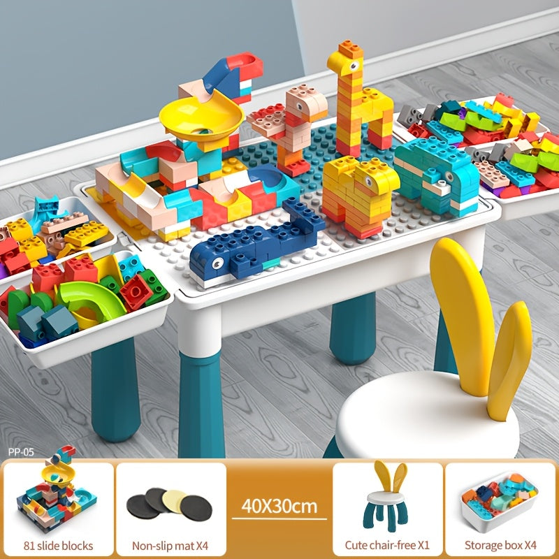 Kids Activity Table with Building Blocks All-in-One Toddler Play Table – Space-Saving Corner Design Durable ABS Plastic, Multifunctional Learning Desk Gift for Boys Girls Ages 1-6 Christmas Birthday
