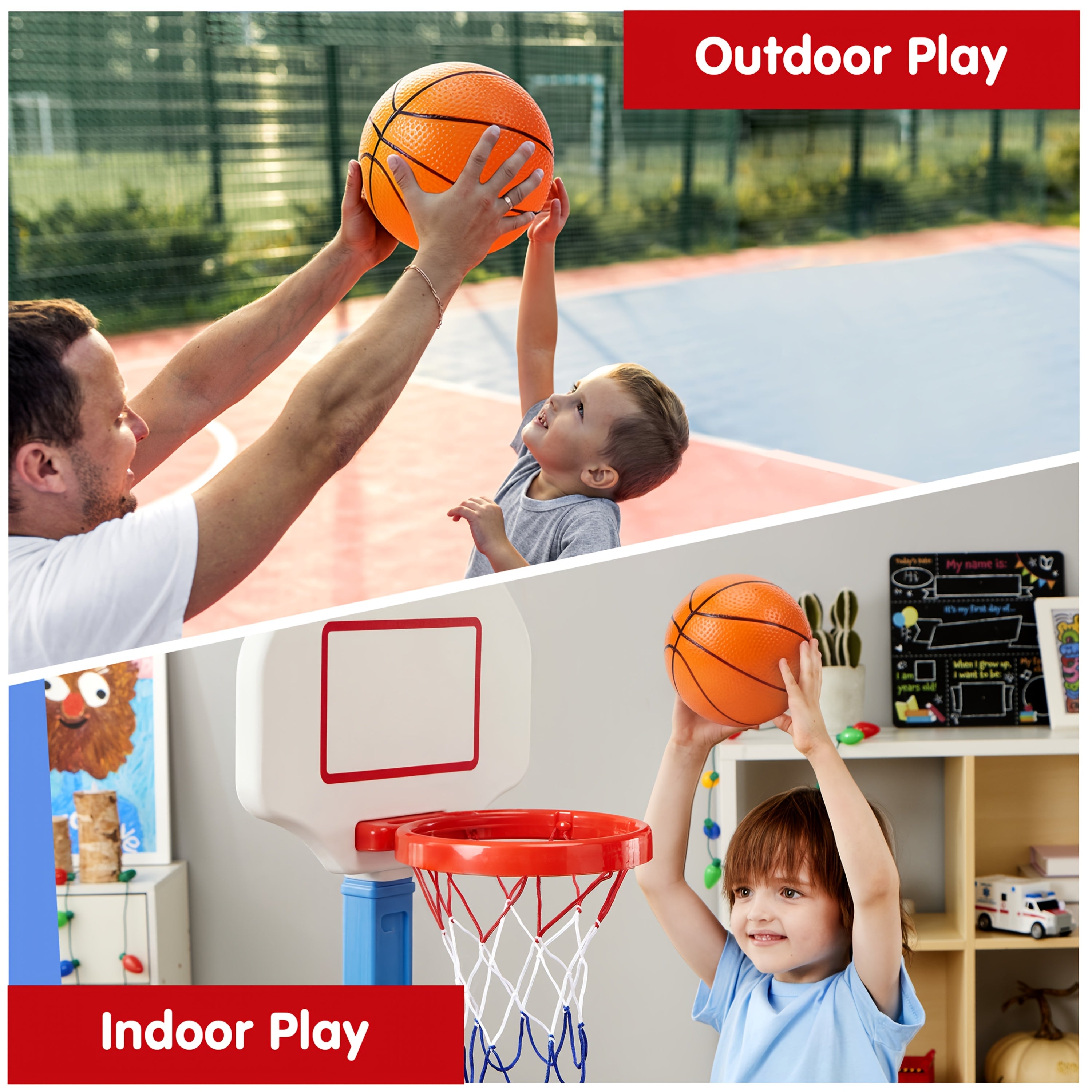 Adjustable Basketball Hoop Set for Kids with 4 Balls & Air Pump – Height 2.5–3.5 Ft, Indoor Outdoor Arcade Game, Sports Toy Gift for Boys & Girls Ages 3+