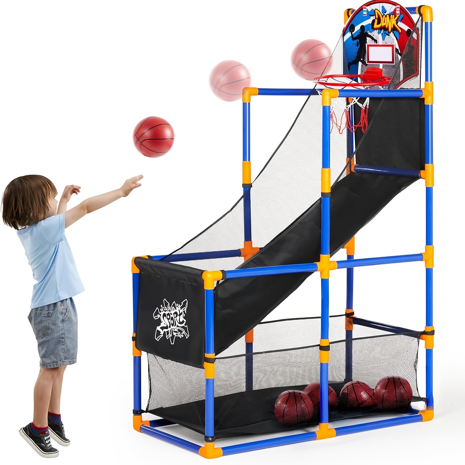 Kids Arcade Basketball Hoop Set with 4 Balls & Air Pump - Adjustable Height Indoor Outdoor Sport Game for Kids Ages 3+, Easy Assembly