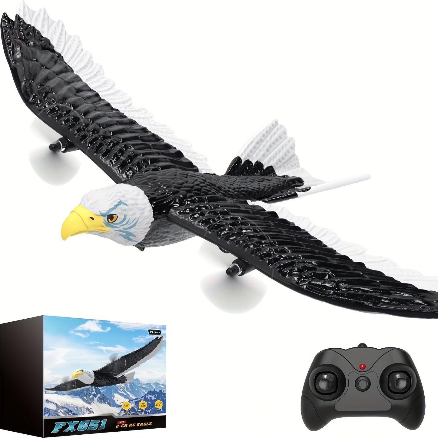 RC Eagle Plane RTF Remote Control Flying Bird 2.4GHz 2CH 6-Axis Gyro Stabilizer 2 Batteries 22 Min Flight Time Easy to Fly for Beginners Kids Adults Gift