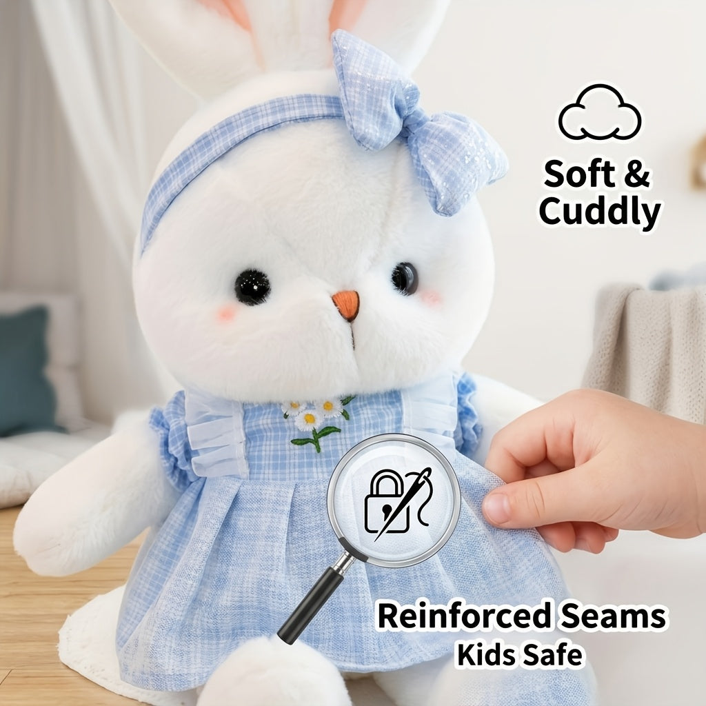 Easter Bunny Plush Toy with Bow - Cute Soft Stuffed Rabbit Doll, Adorable Bunny Plushie for Easter Basket, Birthday Valentine's Day Gift for Kids Girls Women