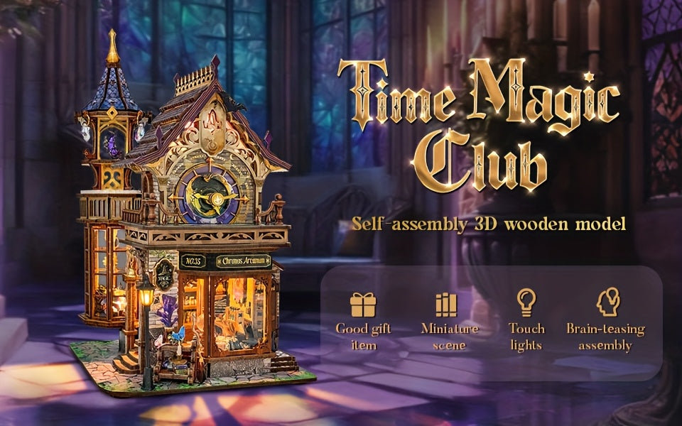 DIY Wooden Miniature Bookhouse Kit Mechanical Link System Model Building Set for Adults Teens Collectors Time Magic Club SQ-71 Craft Gift