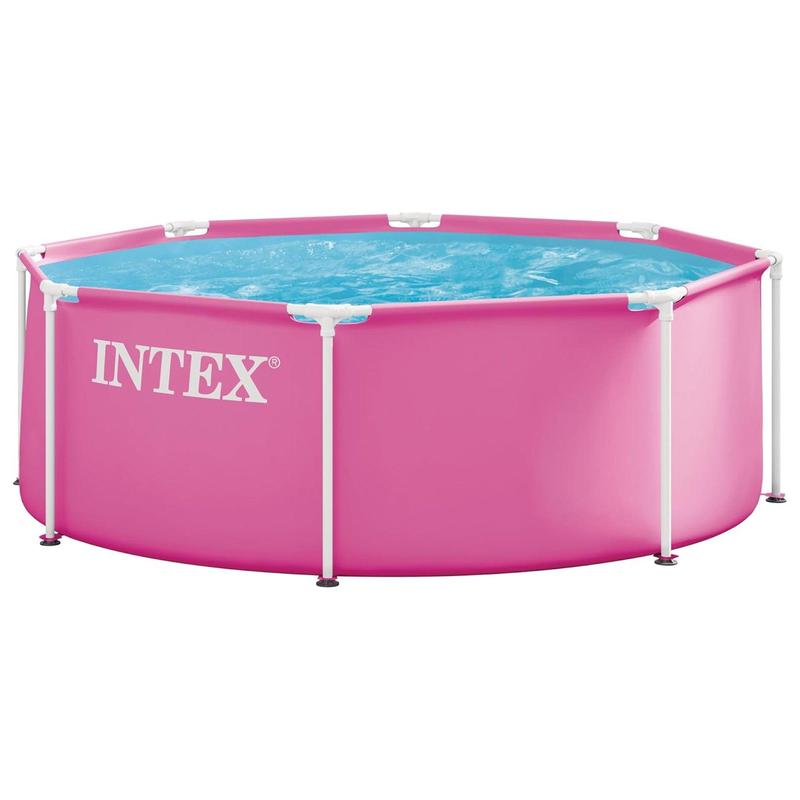 Above Ground Swimming Pool, INTEX Pink Metal Frame Round or Rectangular Backyard Pool in Multiple Sizes, Pool Only or Cover Only Options