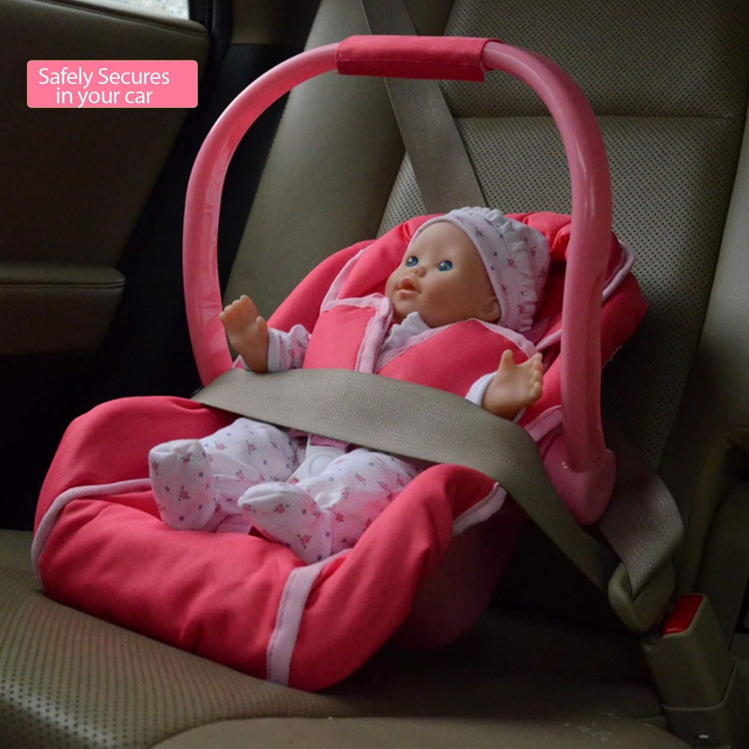 Unicorn Baby Doll Car Seat for 18 Inch Dolls – Pink Unicorn Doll Carrier & Travel Accessory, Safety-Tested Lead-Free Role Play Toy, Birthday & Christmas Gift for Girls Ages 3+